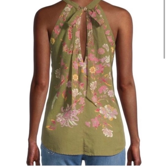 Free People Emily Floral Handkerchief Halter Top Womens Small Mossy Green NWT - Picture 6 of 8
